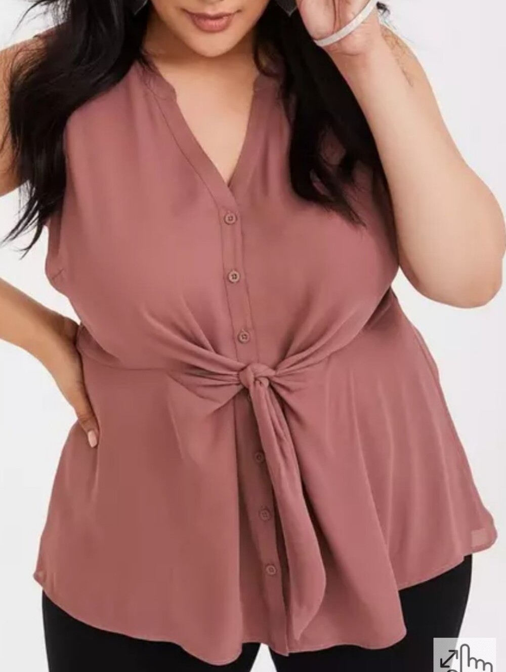 Torrid Dusty Rose Georgette Tie-front Sleeveless Peplum Blouse, Size 1X